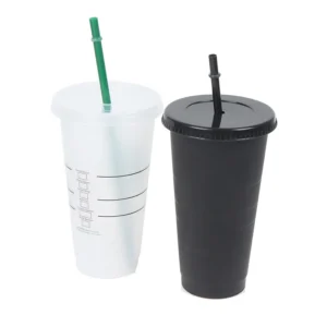 710ml Straw Cup With Lid Reusable Food Grade Plastic Color Change Tumbler Matte Finish Coffee Juice Cold Drink Cup Black/White