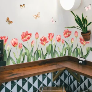 Green Leaves Flowers Baseboard Wall Stickers Self-adhesive Bedroom Decoration Wallpaper Living Room Background Home Decor Decals