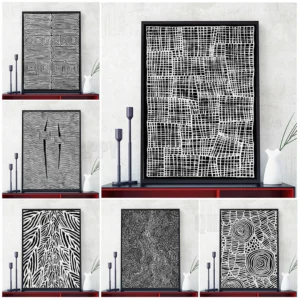 Line Totem Aboriginal Artwork Wall Art Canvas Painting Black And White Geometry Art Poster Prints Home Decoration Unframed