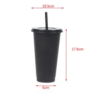 710ml Straw Cup With Lid Reusable Food Grade Plastic Color Change Tumbler Matte Finish Coffee Juice Cold Drink Cup Black/White