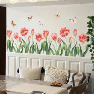 Green Leaves Flowers Baseboard Wall Stickers Self-adhesive Bedroom Decoration Wallpaper Living Room Background Home Decor Decals