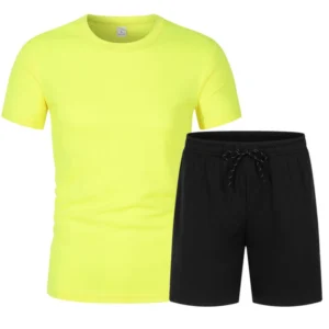 Men Breathable Mesh Summer Tshirt Shorts 2 Pieces Set Mens Tracksuit Beach Casual Sportswear Male Track Suit Solid Short Sleeve