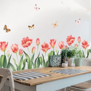 Green Leaves Flowers Baseboard Wall Stickers Self-adhesive Bedroom Decoration Wallpaper Living Room Background Home Decor Decals
