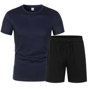 Men Breathable Mesh Summer Tshirt Shorts 2 Pieces Set Mens Tracksuit Beach Casual Sportswear Male Track Suit Solid Short Sleeve