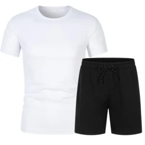 Men Breathable Mesh Summer Tshirt Shorts 2 Pieces Set Mens Tracksuit Beach Casual Sportswear Male Track Suit Solid Short Sleeve